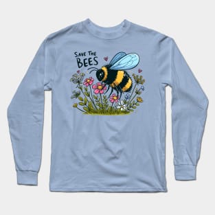 Save the Bees Bumblebee with wild flowers Long Sleeve T-Shirt